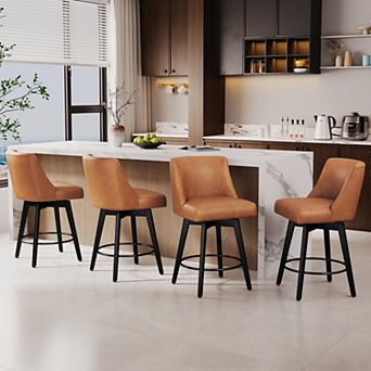 Opoiar 26" Swivel Counter Stools Set of 4, Upholstered, Wood Legs