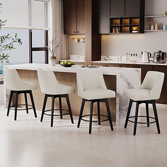 Opoiar 26" Swivel Counter Stools Set of 4, Upholstered, Wood Legs