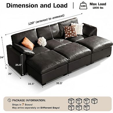 Opoiar 120" Oversized Cloud Sectional Sleeper Sofa Modular Couch Bed with Storage Ottoman
