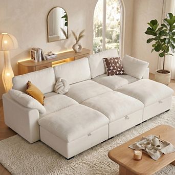 Opoiar 120" Oversized Cloud Sectional Sleeper Sofa Modular Couch Bed with Storage Ottoman