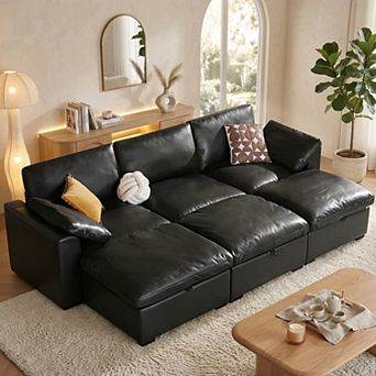 Opoiar 120" Oversized Cloud Sectional Sleeper Sofa Modular Couch Bed with Storage Ottoman