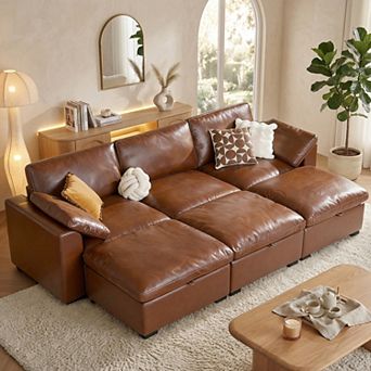 Opoiar 120" Oversized Cloud Sectional Sleeper Sofa Modular Couch Bed with Storage Ottoman