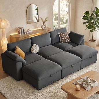 Opoiar 120" Oversized Cloud Sectional Sleeper Sofa Modular Couch Bed with Storage Ottoman