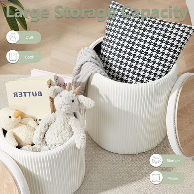 Round Storage Ottoman Set of 2 Nesting Footrest Stool Coffee Table