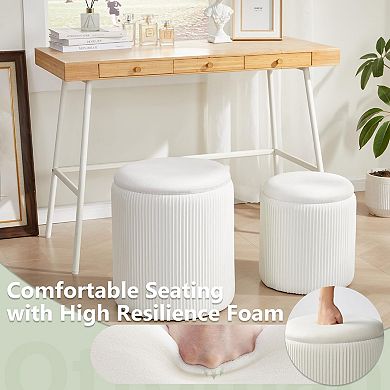 Round Storage Ottoman Set of 2 Nesting Footrest Stool Coffee Table