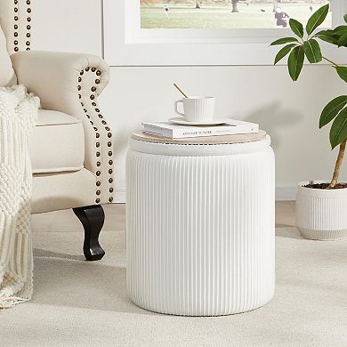 Round Storage Ottoman Set of 2 Nesting Footrest Stool Coffee Table