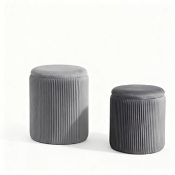 Round Storage Ottoman Set of 2 Nesting Footrest Stool Coffee Table