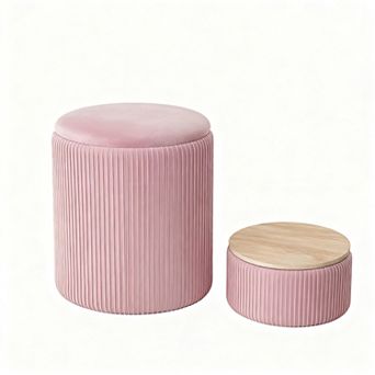 Round Storage Ottoman Set of 2 Nesting Footrest Stool Coffee Table