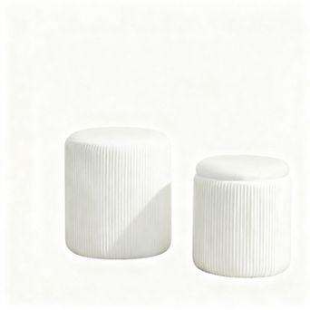 Round Storage Ottoman Set of 2 Nesting Footrest Stool Coffee Table