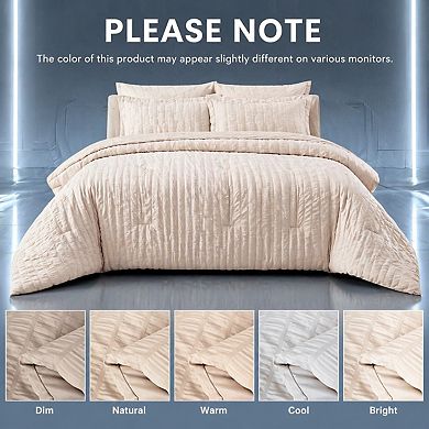 7-Piece Queen Comforter Set Seersucker Bed-in-a-Bag All Season Luxury Bedding with Flat Fitted Sheet