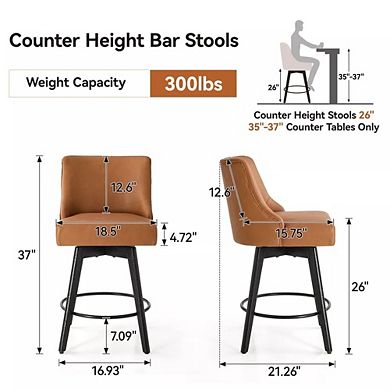 Opoiar 26" Swivel Counter Stools Set of 3, Upholstered, Wood Legs