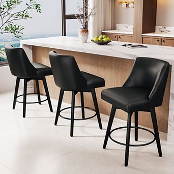 Opoiar 26" Swivel Counter Stools Set of 3, Upholstered, Wood Legs