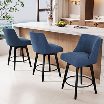 Opoiar 26" Swivel Counter Stools Set of 3, Upholstered, Wood Legs