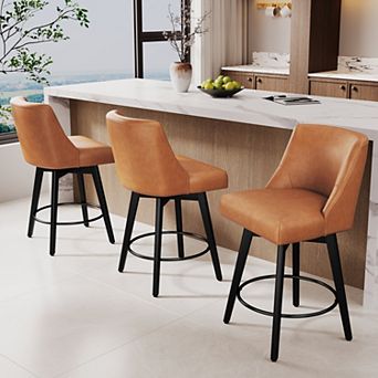 Opoiar 26" Swivel Counter Stools Set of 3, Upholstered, Wood Legs