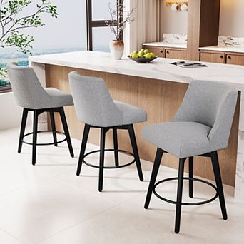 Opoiar 26" Swivel Counter Stools Set of 3, Upholstered, Wood Legs