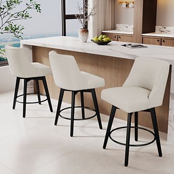 Opoiar 26" Swivel Counter Stools Set of 3, Upholstered, Wood Legs
