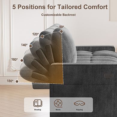 Opoiar 81" L-Shaped Chenille Sleeper Sofa with Pull-Out Bed, Storage Chaise, Adjustable Back, USB