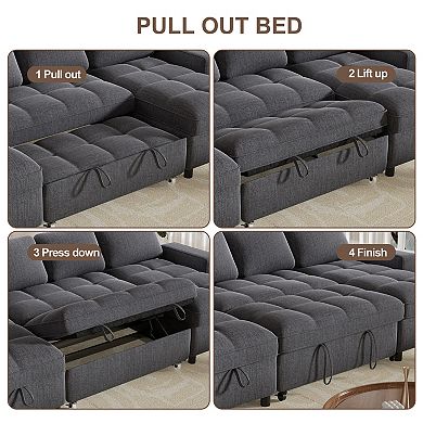 Opoiar 81" L-Shaped Chenille Sleeper Sofa with Pull-Out Bed, Storage Chaise, Adjustable Back, USB