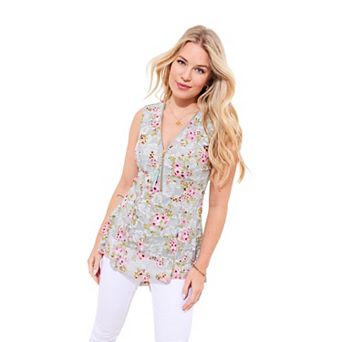 Joe Browns Women's Plus Size Zip Neck Sleeveless Lace Tunic