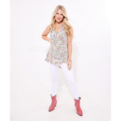 Joe Browns Women's Plus Size Zip Neck Sleeveless Lace Tunic