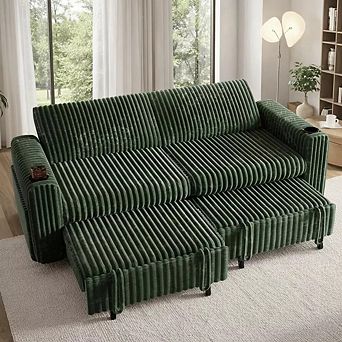 Opoiar 91" Sleeper Sectional with Pull-Out Bed, Reclining Back, USB & Cup Holders, Corduroy