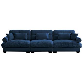 Pnronnc 3 Seat Velvet Sofa Oversized Cloud Comfort Couch with Deep Seat, Waist and Throw Pillows