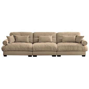Pnronnc 3 Seat Velvet Sofa Oversized Cloud Comfort Couch with Deep Seat, Waist and Throw Pillows