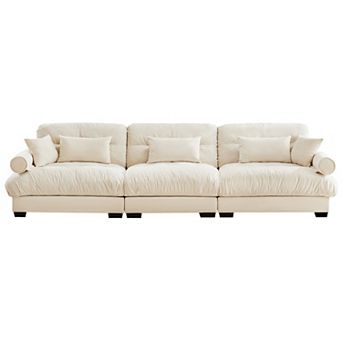 Pnronnc 3 Seat Velvet Sofa Oversized Cloud Comfort Couch with Deep Seat, Waist and Throw Pillows