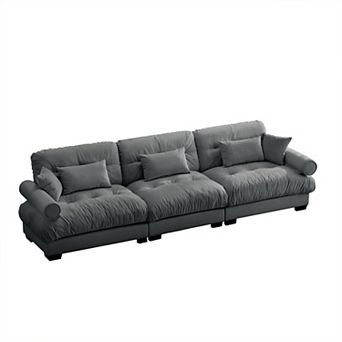Pnronnc 3 Seat Velvet Sofa Oversized Cloud Comfort Couch with Deep Seat, Waist and Throw Pillows