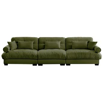 Pnronnc 3 Seat Velvet Sofa Oversized Cloud Comfort Couch with Deep Seat, Waist and Throw Pillows