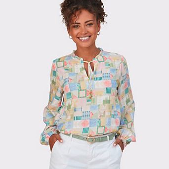 Lascana Women's Printed Tie Neck Blouse