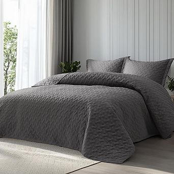 Basket Weave Quilted Coverlet Set, Soft Lightweight Breathable All-Season Bedding