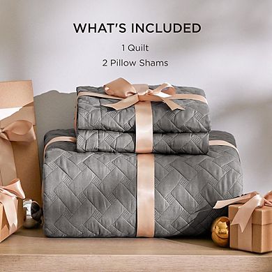 Basket Weave Quilted Coverlet Set, Soft Lightweight Breathable All-Season Bedding