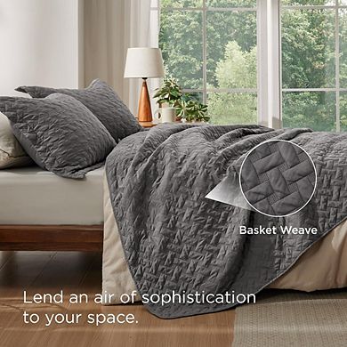 Basket Weave Quilted Coverlet Set, Soft Lightweight Breathable All-Season Bedding