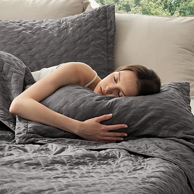 Basket Weave Quilted Coverlet Set, Soft Lightweight Breathable All-Season Bedding