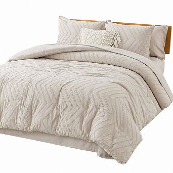 King Size 7 pc Bed In A Bag Chevron Tufted Boho Luxury Bedding Set With Sheets Pillowcases Shams