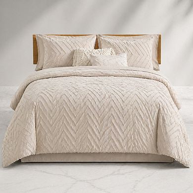 King Size 7 Pieces Bed In A Bag Chevron Tufted Boho Luxury Bedding Set With Sheets Pillowcases Shams