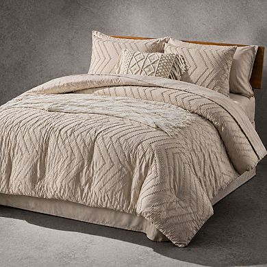 King Size 7 Pieces Bed In A Bag Chevron Tufted Boho Luxury Bedding Set With Sheets Pillowcases Shams
