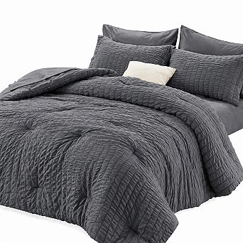 Queen Comforter Set Seersucker 7 pc All Season Bedding