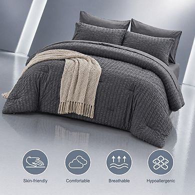 Queen Comforter Set Seersucker 7 Pieces All Season Bedding