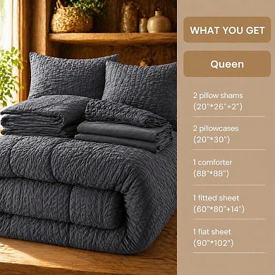 Queen Comforter Set Seersucker 7 Pieces All Season Bedding
