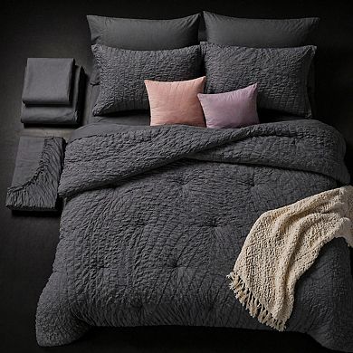 Queen Comforter Set Seersucker 7 Pieces All Season Bedding