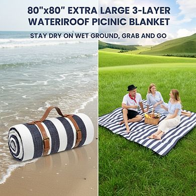 80x80 Waterproof Outdoor Blanket, 3-Layer Foldable for Camping Beach Park