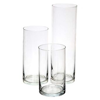 Glass Cylinder Vase Set of 3 Transparent Storm Wedding Table Decorations 6" 7.5" 10.5"