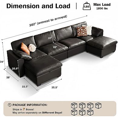 Opoiar 160" Oversized Cloud Sectional Sofa U-Shaped Modular Couch with Storage Ottoman Deep Seat