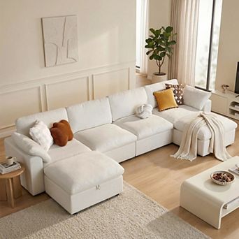 Opoiar 160" Oversized Cloud Sectional Sofa U-Shaped Modular Couch with Storage Ottoman Deep Seat