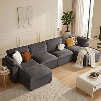 Opoiar 160" Oversized Cloud Sectional Sofa U-Shaped Modular Couch with Storage Ottoman Deep Seat