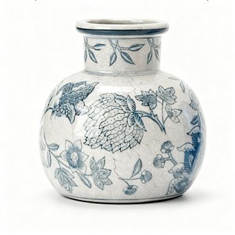 Vintage Ceramic Vase 6 Inch Chinoiserie Floral Ice Crack Porcelain Table Decor