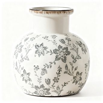 Vintage Ceramic Vase 6 Inch Chinoiserie Floral Ice Crack Porcelain Table Decor