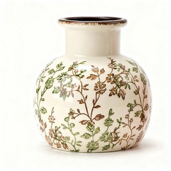 Vintage Ceramic Vase 6 Inch Chinoiserie Floral Ice Crack Porcelain Table Decor